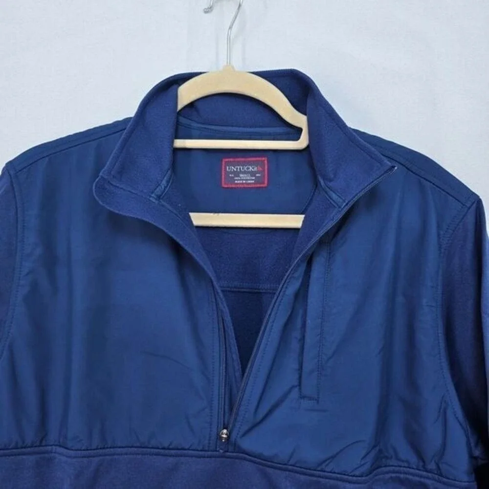 UNTUCKit Mens Navy Blue Hybrid Quarter Zip Pullover Performance Mock Neck‎ Small